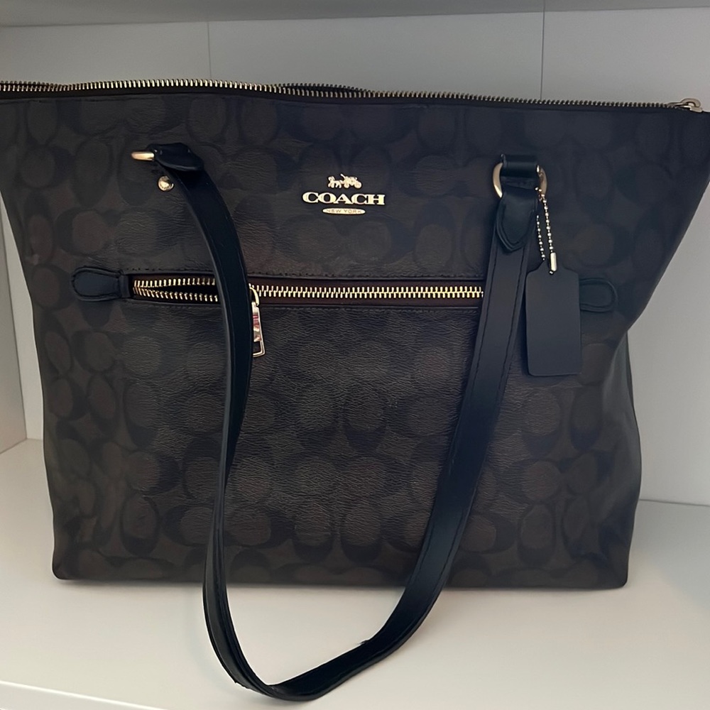 Coach signature black and brown gallery tote